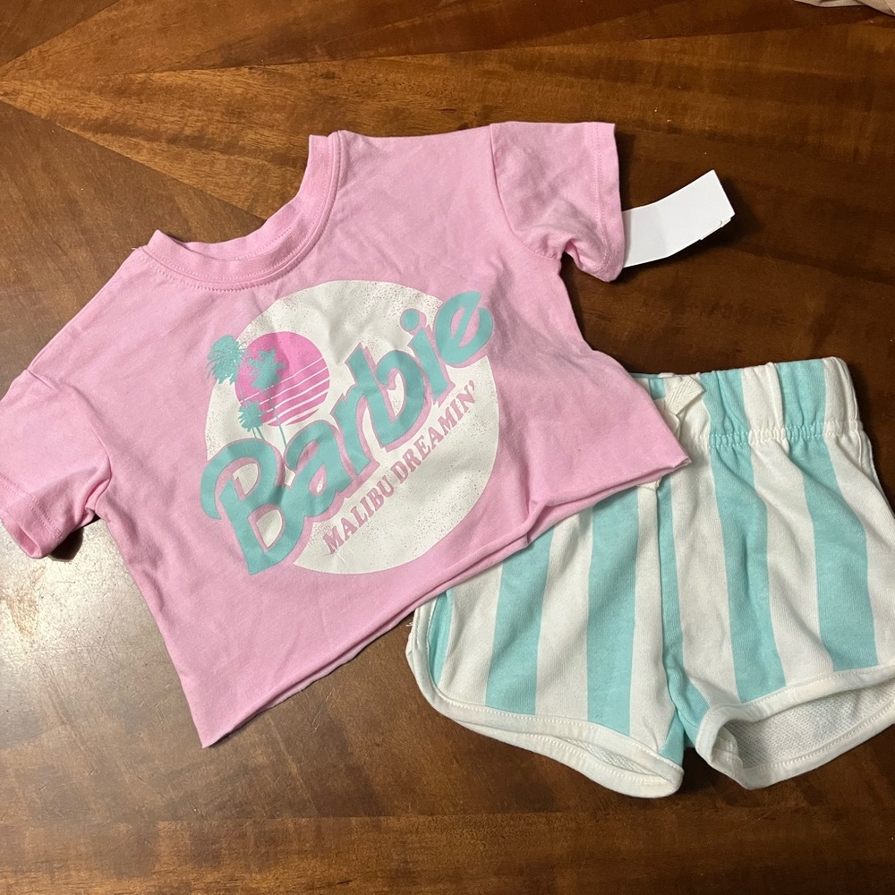 Barbie Pink T-Shirt and Striped Shorts Set
